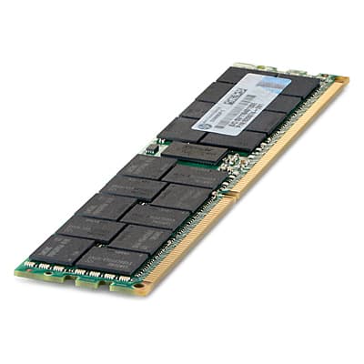 HPE 647651-081 memory module featuring a green PCB with gold connectors, 8 GB DDR3 ECC memory chips arranged in a row, and a label indicating specifications.