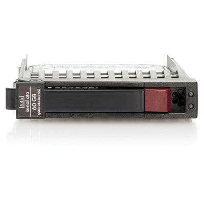 HPE 80GB 7.2K RPM Hot Plug SATA hard drive with a black and red casing, featuring a metal frame and a label indicating storage capacity and specifications.