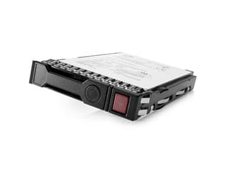 HPE 857965-001 internal hard drive featuring a 10 TB capacity, 7200 RPM speed, 3.5" SAS interface, with a black metal casing and a red release button on the front.