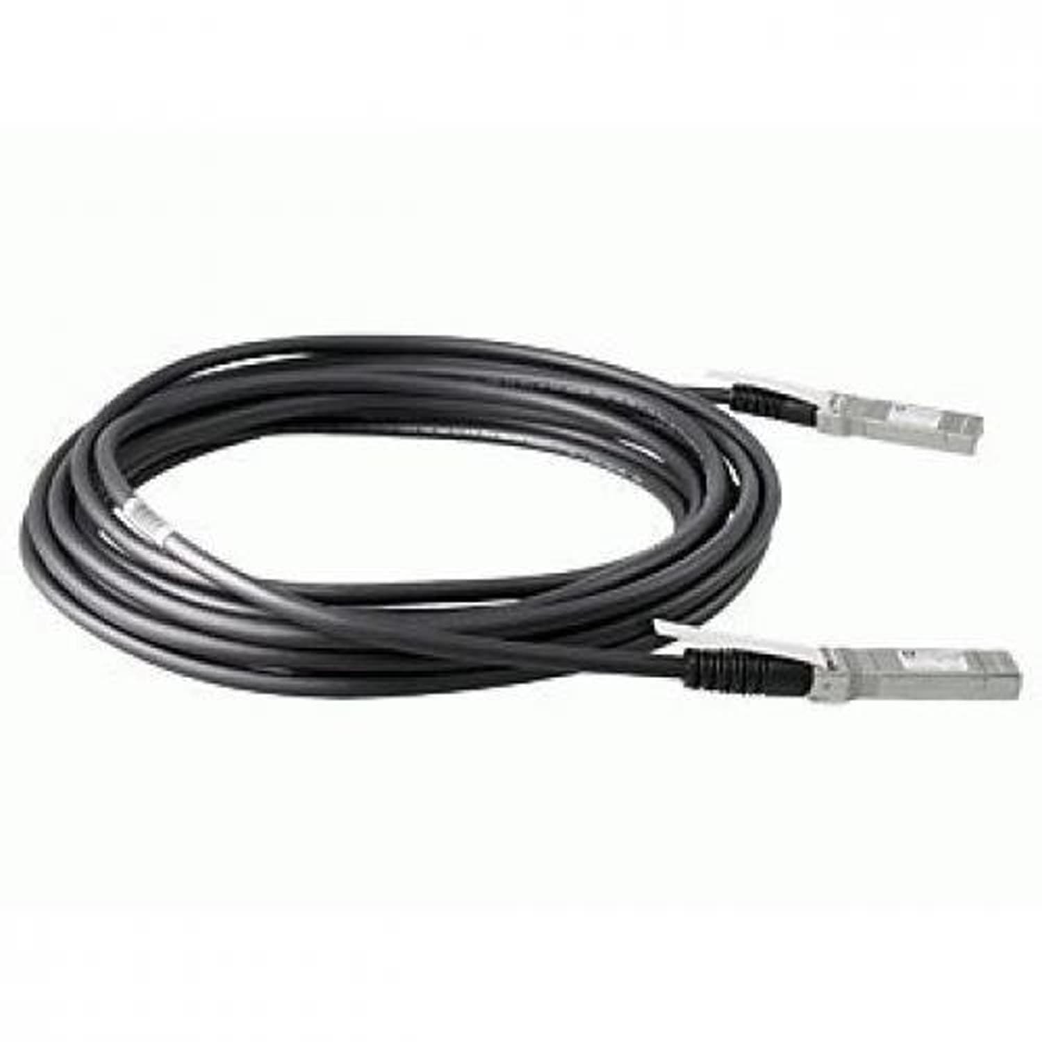 Black HPE 10G SFP+ to SFP+ DAC cable, 1 meter long, featuring metal connectors on both ends, designed for high-speed network connections.
