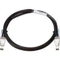 Black HPE Aruba Networking 2920/2930M 0.5m stacking cable with metal connectors and braided outer sheath.