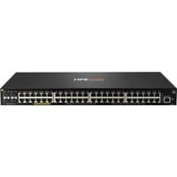 Black HPE Aruba 2930F switch with 48 PoE+ ports, 4 SFP+ slots, and 740W power capacity.