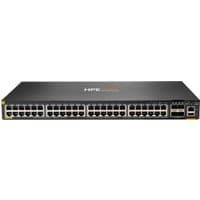 Black HPE Aruba networking switch with 48 Ethernet ports and 4 SFP5 ports, compact rectangular design.