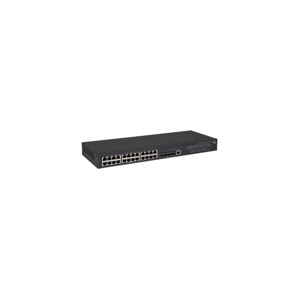 Black HPE FlexNetwork 5130 switch featuring 24 Gigabit Ethernet ports, 4 SFP+ slots, and a sleek, compact design suitable for managed Layer 3 networking.