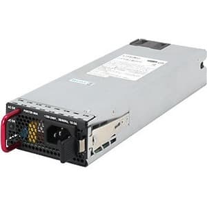 Silver metal power supply unit with a black front panel, featuring a power connector and ventilation slots, labeled with model number JG544A by HPE.