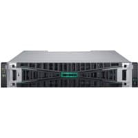 HPE MSA 2070 LFF storage array, silver and black, with dual 32Gb FC 4-port controllers, front view with vented panel.