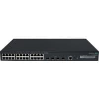 Black HPE networking switch with 24 Ethernet ports, 4 SFP ports, and LED indicators on the front panel.