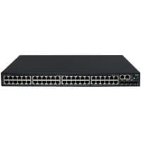 Black HPE networking switch with 48 Ethernet ports, 4 SFP+ ports, and PoE+ capability, rectangular design.