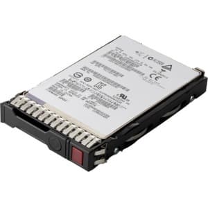 HPE P04556-B21 2.5" internal solid state drive in a black metal casing, featuring a white label with serial information and a red release button on the side.