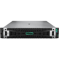 HPE ProLiant DL380 Gen11 2U rack server, silver front panel, black vented grille, no HDD, green LED indicator.