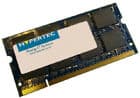 Hypertec 128MB SODIMM memory module featuring a blue and silver label, with a gold connector edge and multiple black memory chips on a blue circuit board.