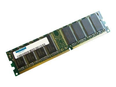 Green circuit board memory module with gold connectors, featuring eight black memory chips and a white label with a barcode, labeled "Hypertec 256MB PC2700."