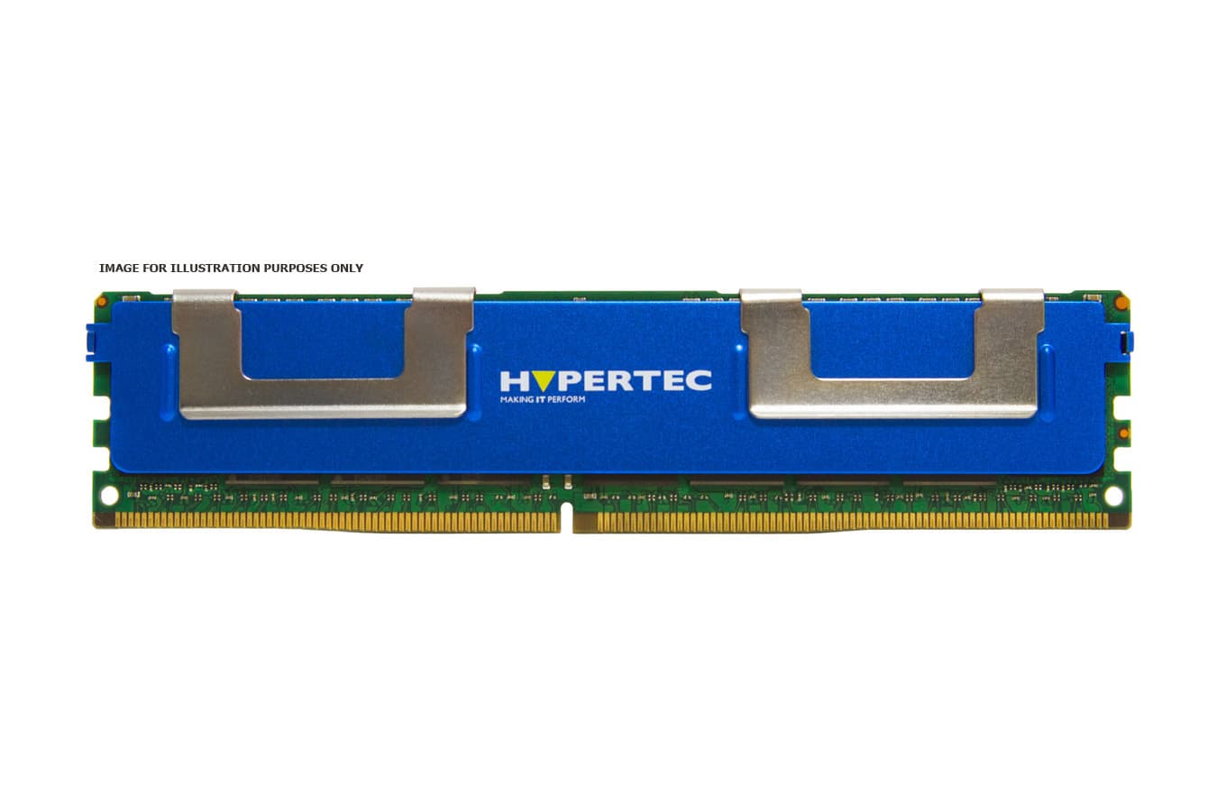 Blue RAM module with silver heat spreaders, labeled "HYPERTEC," featuring 8GB capacity, PC3L-12800 speed, and ECC Reg SRX4 configuration.