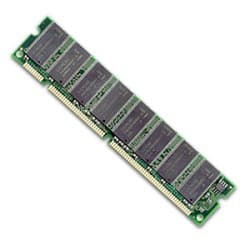 Green printed circuit board with a single 1 GB SDR SDRAM memory module featuring eight black memory chips and gold connectors on the bottom edge.