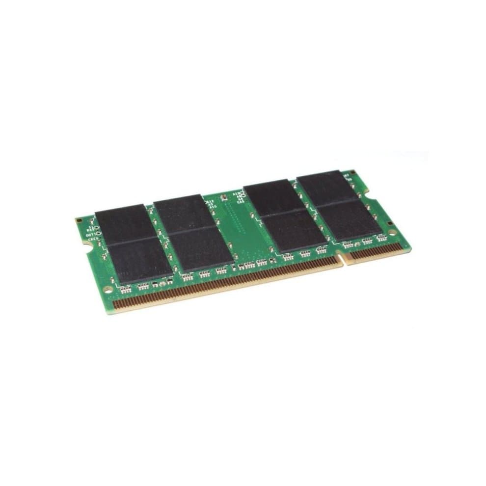 Green circuit board with eight black memory chips, featuring a gold connector edge, labeled as Hypertec HYS2646481GBOE, 1 GB DDR2, 200-pin SO-DIMM.