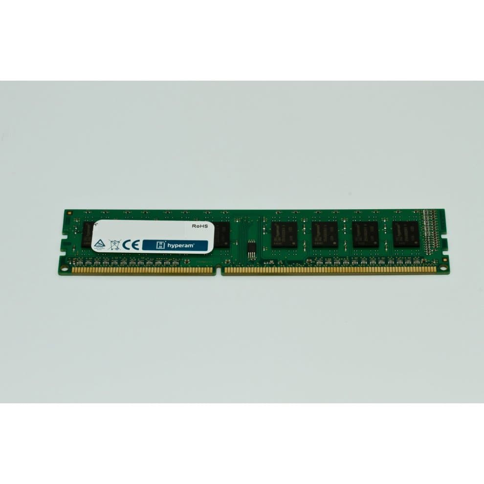 Green circuit board memory module featuring four black memory chips, labeled with "Hypertec" and specifications for 2 GB DDR3, 240-pin DIMM format.