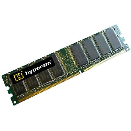 Green circuit board memory module with a black label reading "hyperam," featuring eight memory chips, designed for DDR3 1333 MHz, 4 GB capacity.