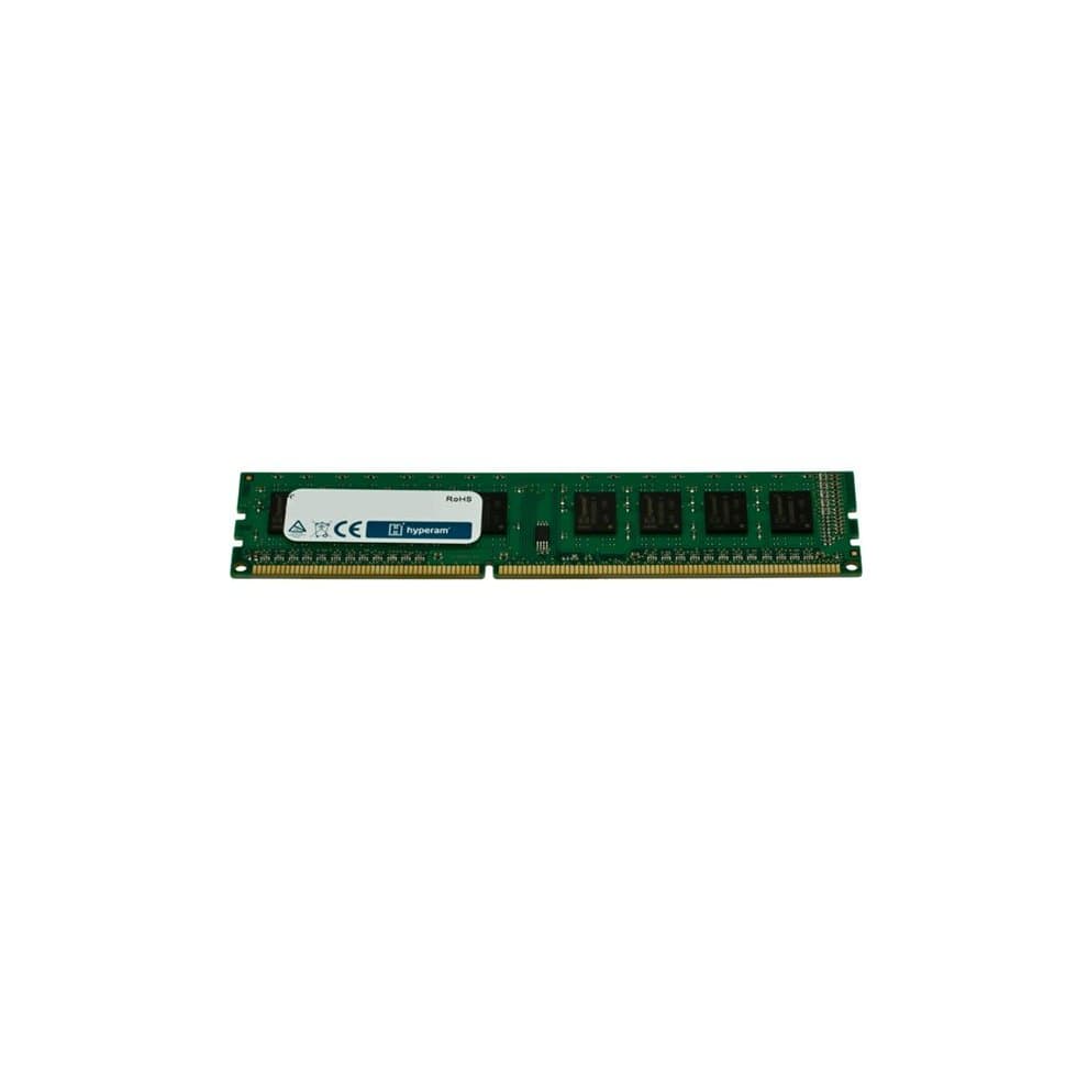 Green circuit board memory module with one 4 GB DDR3 chip, featuring four memory chips and a gold connector edge, labeled with Hypertec branding and specifications.