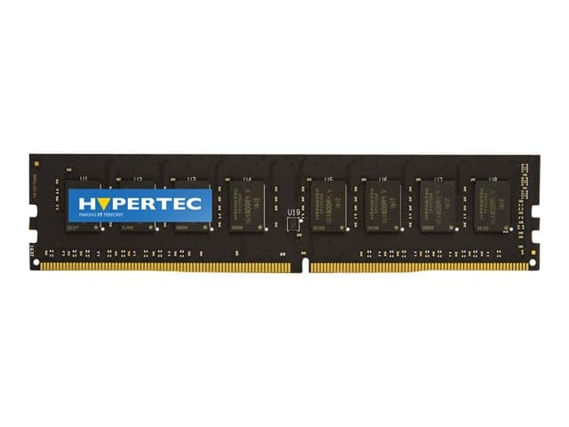 Hypertec T0E51AA-HY memory module in black with blue and white branding, featuring eight memory chips and gold connectors, designed for 8 GB capacity at 2133 MHz speed.