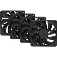 Black HYTE computer cooling fans, 12 cm, square frame, set of 4, with curved blades.