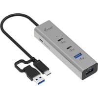 Silver i-tec charging hub with 2 USB-C, 2 USB-A ports, and attached black cable for power delivery up to 85W.