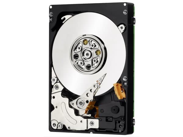IBM 00Y2428 internal hard drive features a sleek black casing, a shiny silver platter, and a 2.5" SAS interface, designed for high-speed data access at 15000 RPM.