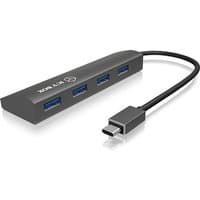 Anthracite Icy Box USB 3.2 Gen 1 Type-C hub with four blue USB ports and a short black cable.