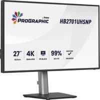 27" Iiyama ProGraphic monitor with slim bezels, black stand, 4K resolution, and vibrant display logo on top left.