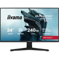 Black iiyama G-MASTER G2471HS-B1 monitor, 23.8", 1920x1080, slim bezels, 240Hz, Red Eagle branding on screen.