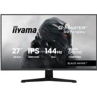 27" iiyama G-MASTER monitor, black frame, IPS display, 2560x1440 resolution, 144Hz, G-SYNC compatible, Black Hawk design.