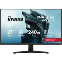 27" iiyama G-MASTER monitor, slim black bezel, 1920x1080 resolution, 240Hz, with futuristic graphic on screen.