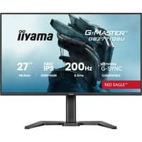 27" iiyama G-MASTER monitor, slim black bezel, sturdy stand, 2560x1440 resolution, 200Hz refresh rate, Red Eagle branding.