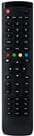 Black remote control with a sleek design, featuring a variety of buttons in colors red, green, yellow, and blue, and a compact layout for easy navigation.