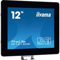 Black Iiyama TF1215MC-B1 monitor, 12.1-inch display, 1024x768 resolution, with blue screen and white branding.