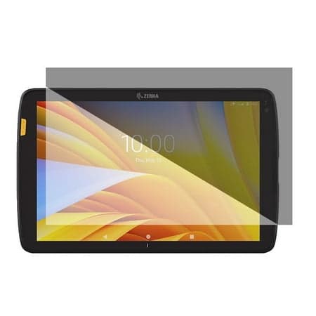 Clear screen protector designed for tablets, featuring a precise fit for the Zebra device, showcasing a smooth, glossy finish that enhances touch sensitivity.