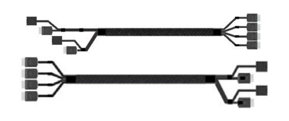 Black Intel A2U8PSWCXCXK2 Serial Attached SCSI (SAS) cable, 0.875 meters long, featuring multiple connectors at each end for data transfer.