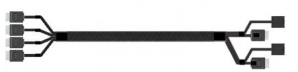 Black cable gender changer featuring four OCuLink SFF-8611 connectors on each end, designed for efficient data transfer and connectivity.