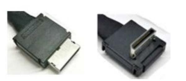 Black Intel OCuLink cable kit, 0.45 meters long, featuring two connectors with a sturdy design, ideal for high-speed data transfer.