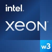 Intel Xeon w3-2425 processor logo on blue background with Intel branding and w3 label in bottom right corner.
