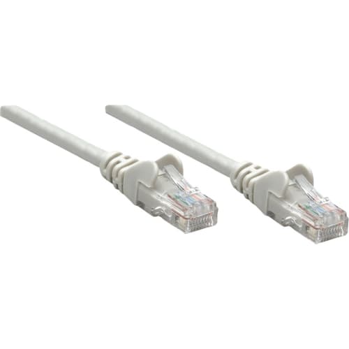 Grey 1.50 m RJ45 network cable with U/UTP design, featuring clear plastic connectors on both ends and eight internal wires for high-speed data transmission.