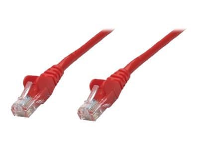 Red Intellinet Cat6 network patch cable, 0.25m long, made of copper with S/FTP shielding and LSOH material, featuring clear plastic connectors on both ends.