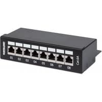 Black Intellinet 8-port Cat6a FTP desktop patch panel, shielded, with numbered ports and 90° top design.