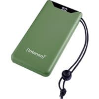 Green Intenso power bank, 10000 mAh, with black digital display and wrist strap.