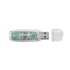 Transparent USB flash drive with a 32 GB capacity, featuring a colorful rainbow design and a USB Type-A 2.0 connector, topped with a removable cap.