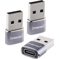 Intenso USB-C to USB-A adapter 3-pack, silver and black, compact design with visible USB ports and Intenso logo.