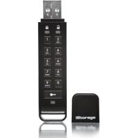 Black iStorage datAshur Personal² USB flash drive with numeric keypad and detached cap.