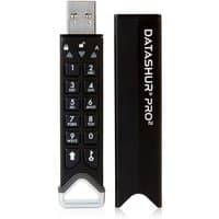 Black iStorage datAshur PRO2 flash drive with keypad and removable cap, 512 GB, dust/water-resistant, FIPS 140-2 Level 3 certified.