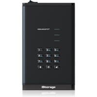 Black iStorage diskAshur DT³ 24TB HDD with numeric keypad and status lights, rectangular design.