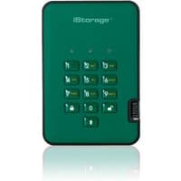 Green iStorage diskAshur² 1TB HDD with numeric keypad, PIN protection, and rugged design.