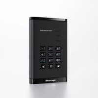 Black iStorage diskAshur PRO³ HDD with numeric keypad, sleek design, and secure PIN protection features.